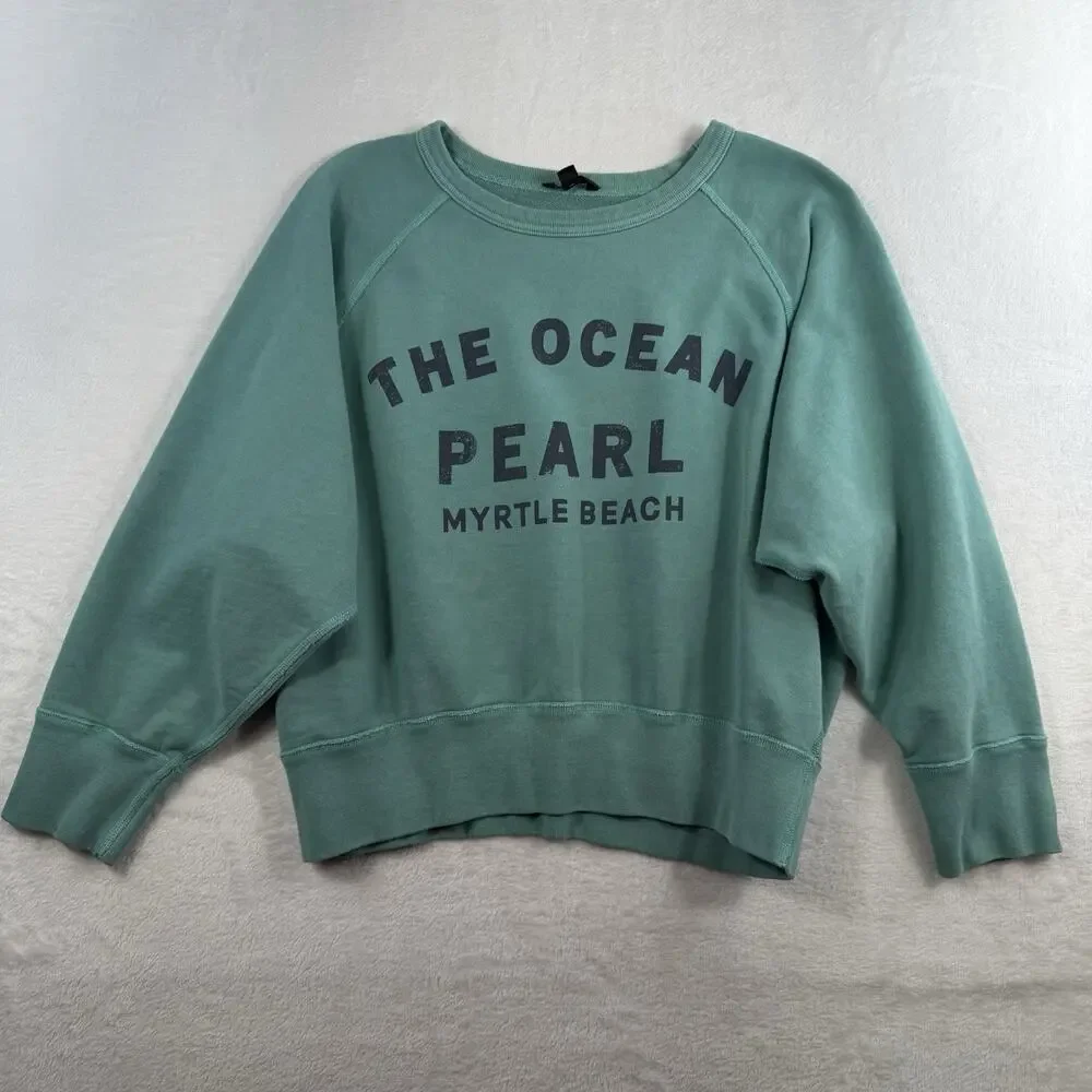 J.Crew L Large Sweatshirt Ocean Pearl Myrtle Beach Green Crop Pullover Cotton‎